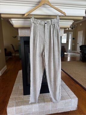 Vintage Daily Habit Striped Pleated Tapered Trouser Pants 90s Academia Work Wear